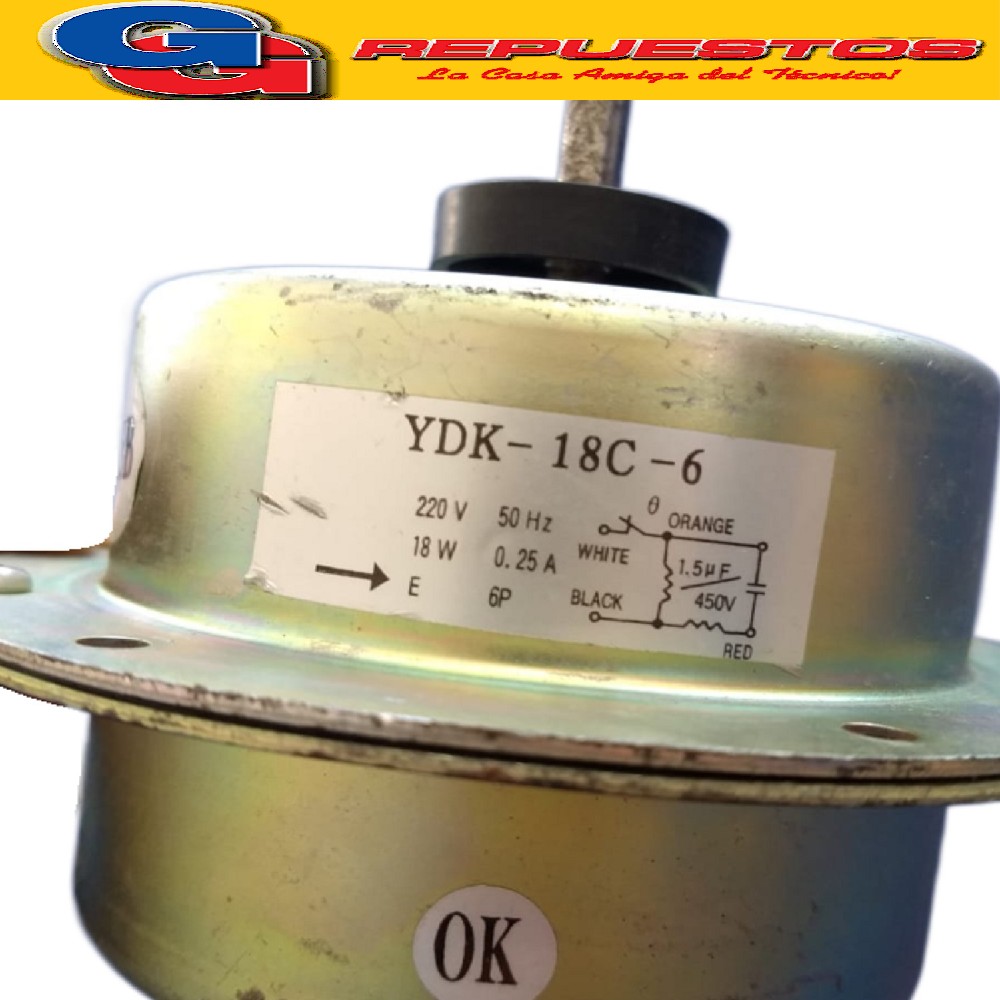 FORZADOR MOTOR CONDENSADOR PARA AIRE ACONDICIONADO YDK-18C-6 NBKFR-35W/B.150.00WX MOTOR FAN OUTDOOR NOBLEX 220X 50Hz 18W 0.25A E 6P