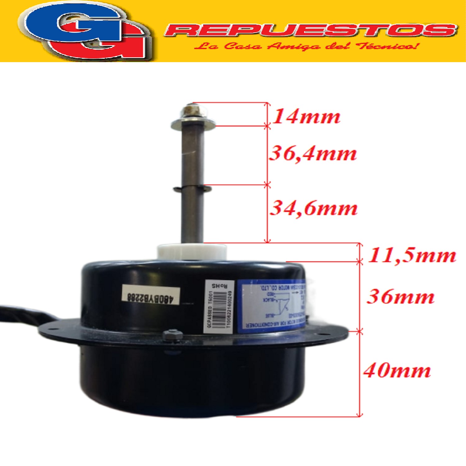 FORZADOR MOTOR CONDENSADOR AIRE ACONDICIONADO SPLIT YDK53-6C (YDK-075S63020-03) GIRO ANTIHORARIO 220-240V 50Hz 53W 0.65A EJE 12MM ZHONGSHAN BROAD-OCEAN MOTOR SINGLE PHASE ASYNCHRONOUS MOTOR FOR AIR-CONDITIONER