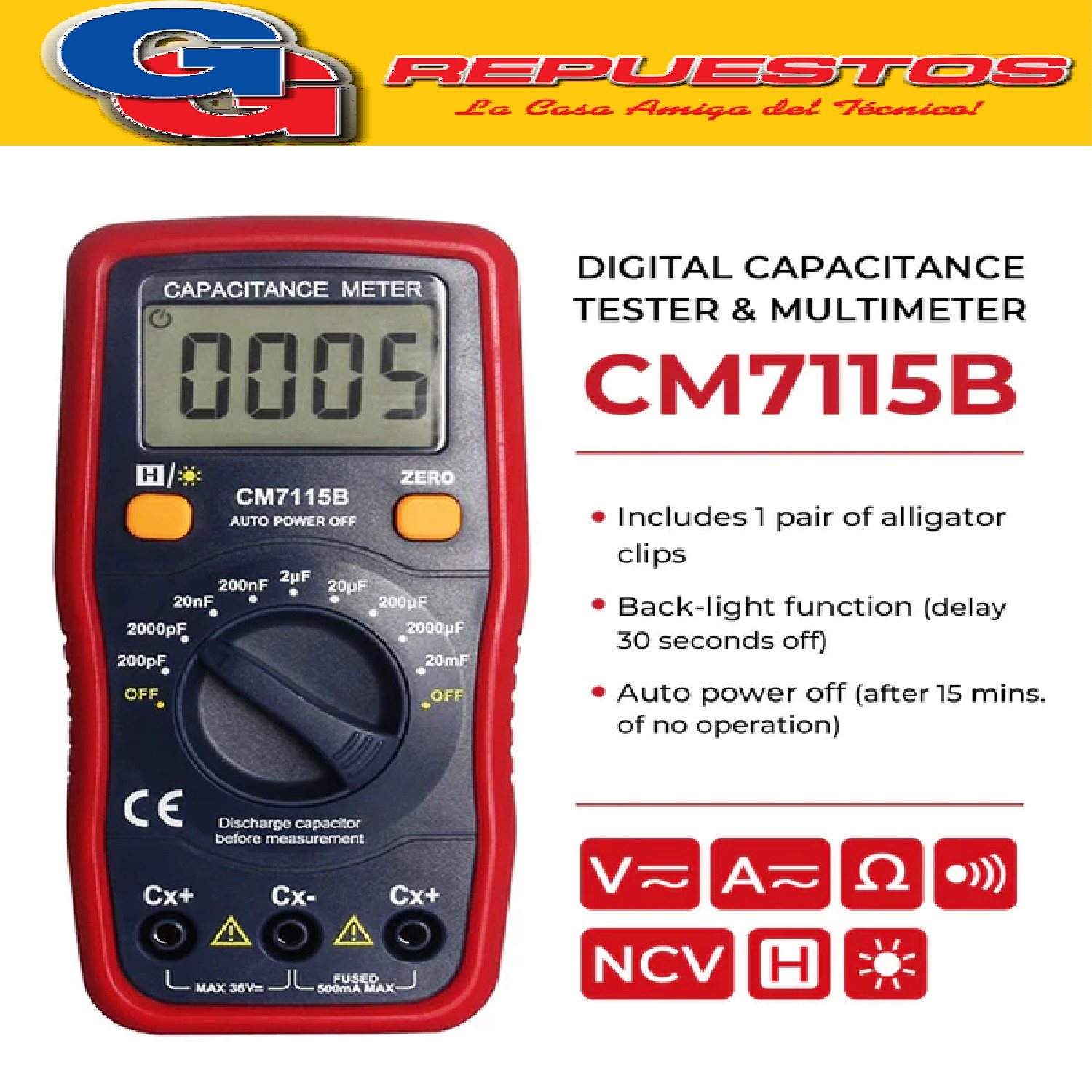 CAPACIMETRO JR-7115A INSTRUMENTO DE MEDICION  DE CAPACITORES (SIN BATERIA INCLUIDA )