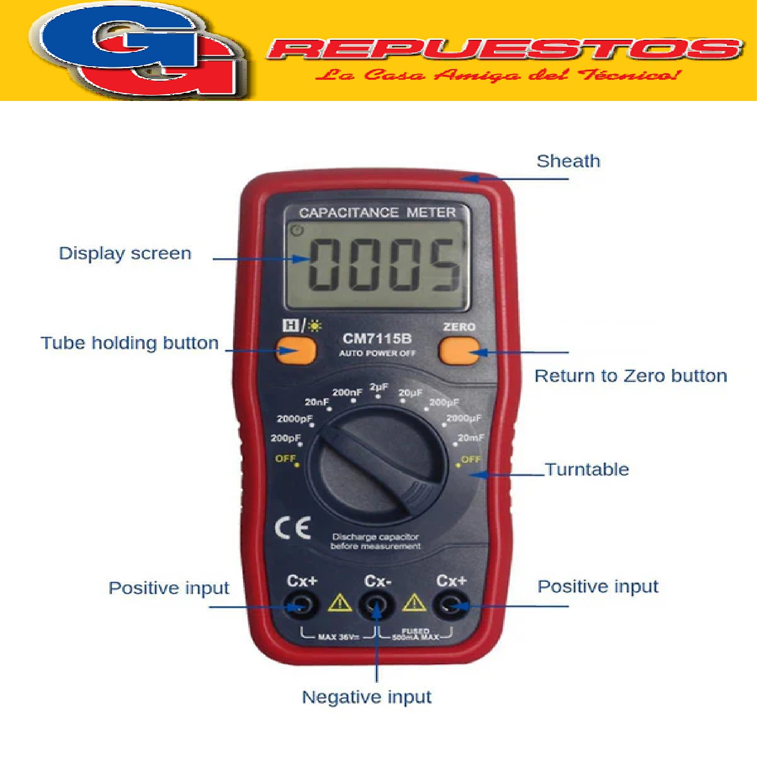 CAPACIMETRO JR-7115A INSTRUMENTO DE MEDICION  DE CAPACITORES (SIN BATERIA INCLUIDA )