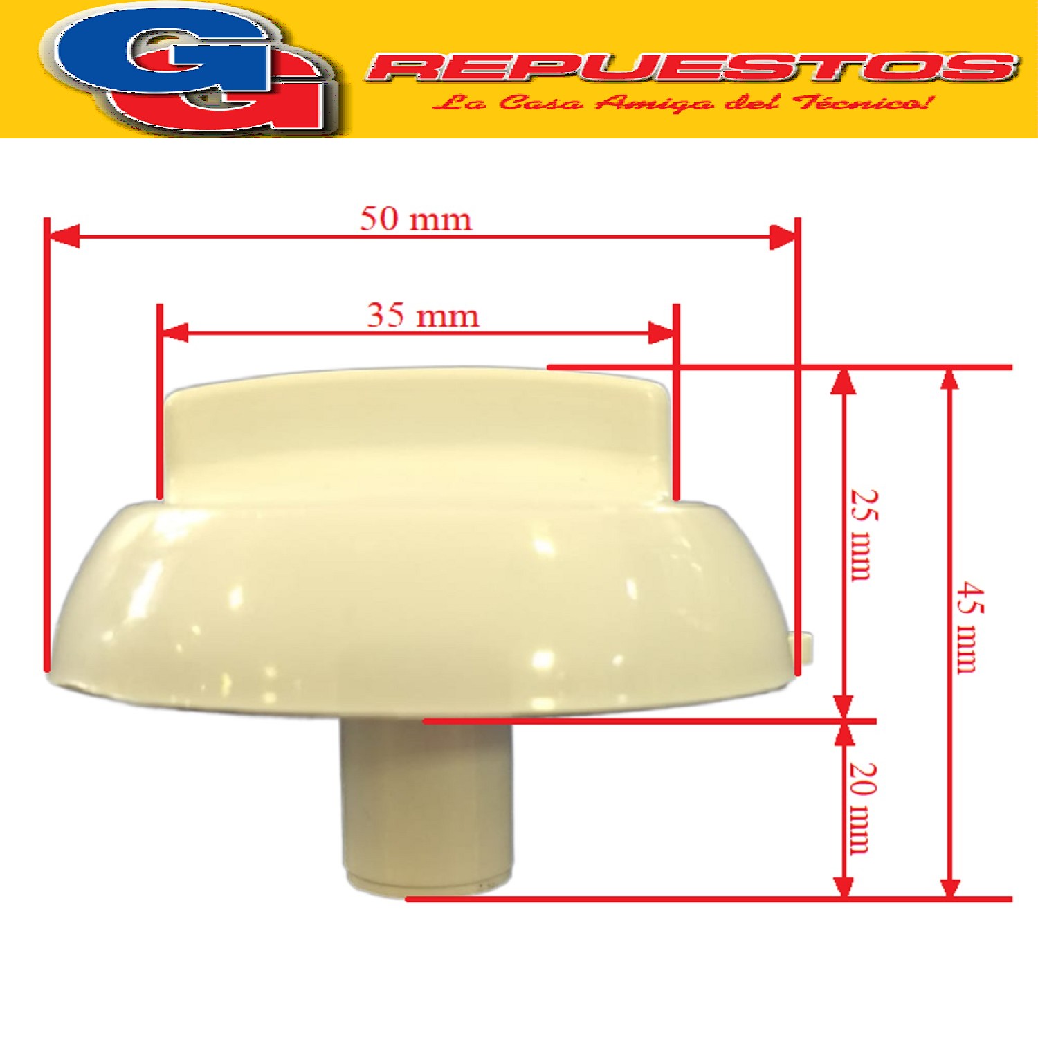 VOLANTE PERILLA COCINA PARA LONGVIE 2001 BLANCA Ø 8 MM /   P ERILLA  CON ARO Y RESORTE / DIAMETRO DEL EJE 8MM / KENIA - ORBIS