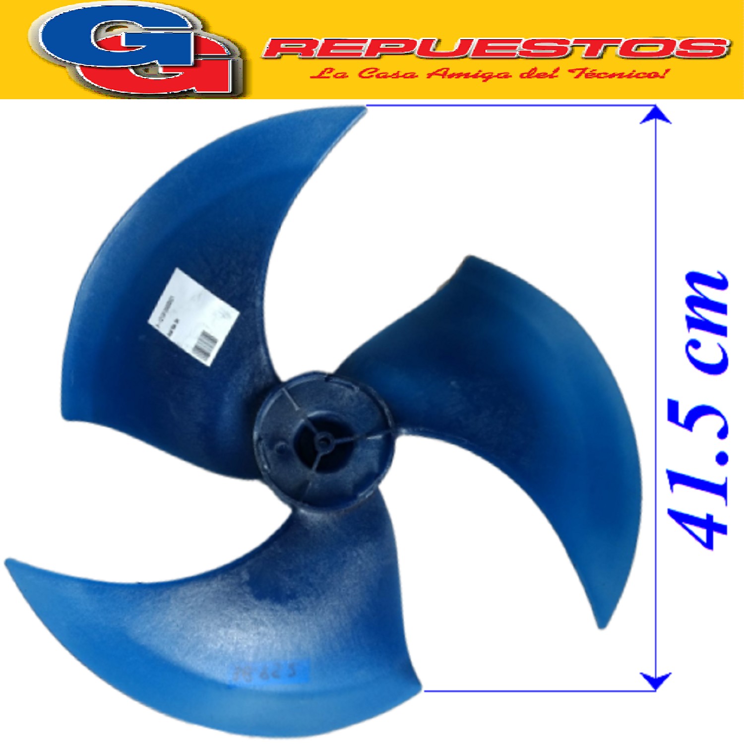 HELICE PALA CONDENSADORA AIRE SPLIT 1/2 CAÑA 3 ASPAS 415X129 ANTIHORARIO 41.5 CM ANCHO 12.9 CM ACOSTADA SPLIT PARA FLOW FAN SIAM-ATMA-PHILCO-MIDEA (TURBINA DE MOTOR CONDENSADORA ORIGINAL) NOTA: Eje/Eixo 8mm Aspa Sentido de Rotación/Rotacao Anti-horario Cod.Origen: 12100105000821 (ATMA-SIAM-PHILCO-MIDEA) AXIAL FLOW FAN ( PALETA VENTILADOR UE ) 415X129