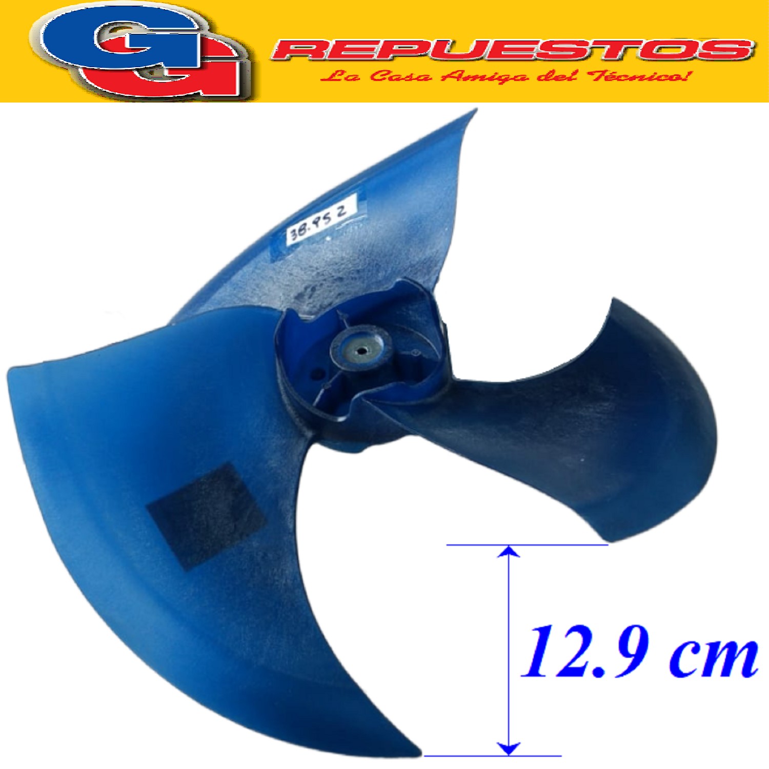 HELICE PALA CONDENSADORA AIRE SPLIT 1/2 CAÑA 3 ASPAS 415X129 ANTIHORARIO 41.5 CM ANCHO 12.9 CM ACOSTADA SPLIT PARA FLOW FAN SIAM-ATMA-PHILCO-MIDEA (TURBINA DE MOTOR CONDENSADORA ORIGINAL) NOTA: Eje/Eixo 8mm Aspa Sentido de Rotación/Rotacao Anti-horario Cod.Origen: 12100105000821 (ATMA-SIAM-PHILCO-MIDEA) AXIAL FLOW FAN ( PALETA VENTILADOR UE ) 415X129
