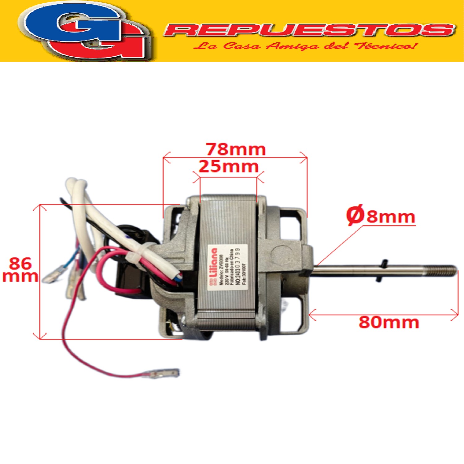 MOTOR PARA TURBO VENTILADOR LILIANA 20 PULGADAS ORIGINAL  VENTILADOR TURBO DE 3 VELOCIDADES ZVB308 220V 50-60Hz FAB:301028 COMPATIBLE CON LOS MODELOS TUF-20 / VFT20 / VNFT20 / VTFC20 / VTF2014 / VBTR20 / VTF2016 / TFSG20 / STEVF20 / VTFM20 / VVTFC20 / VTF20P / TFWB20P / PATF20P / SHTF20P / BOTF20N / BOTF20B / MOTF20 / TVRC20