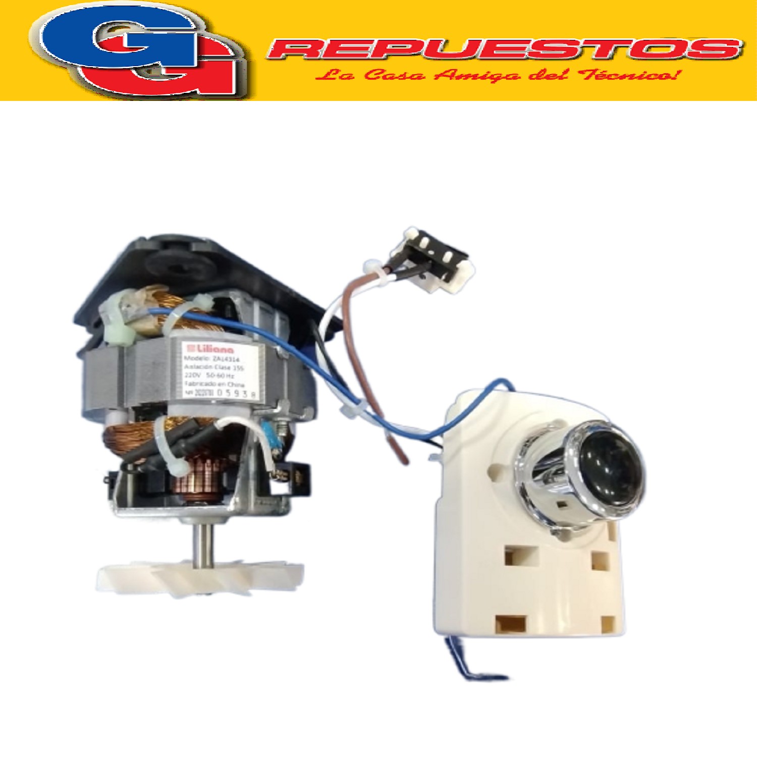MOTOR CON PLAQUETA LLAVE Y INTERRUPTOR PARA LICUADORA LILIAN A COMPATIBLE CON LOS MODELOS AL980 / AL180
