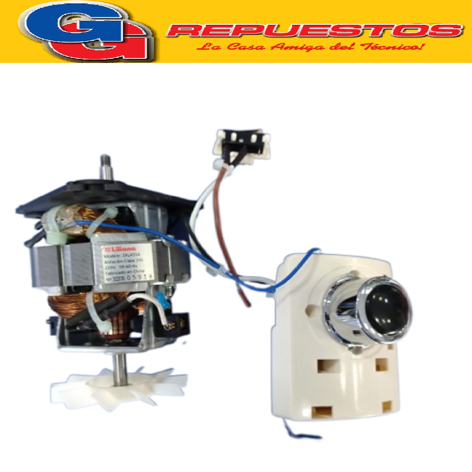 MOTOR CON PLAQUETA LLAVE Y INTERRUPTOR PARA LICUADORA LILIAN A COMPATIBLE CON LOS MODELOS AL980 / AL180