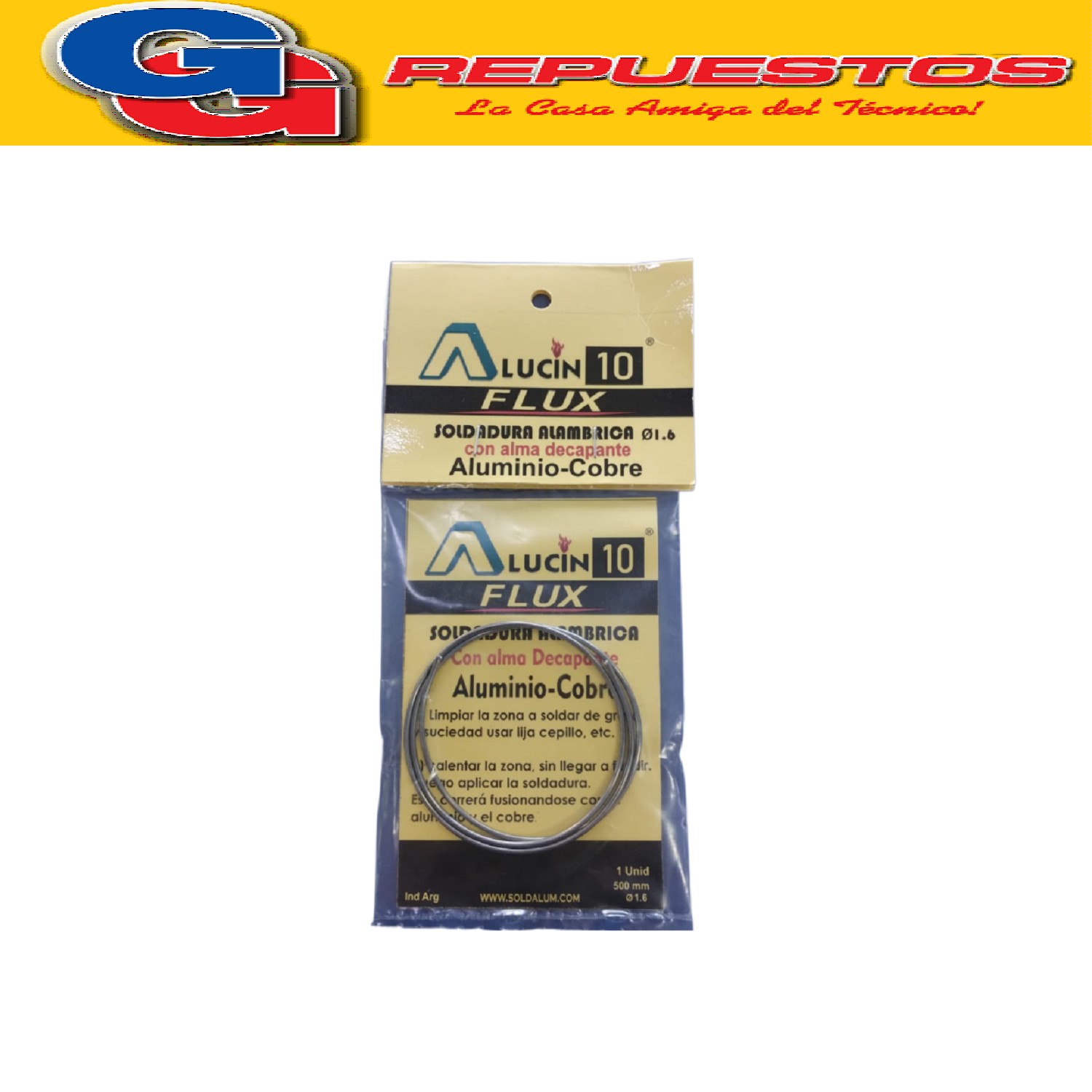ALUCIN 10 SOLDADURA CON ALMA DECAPANTE ALUMINIO-COBRE Ø1.6MM ROLLITO 500MM (50CM) VARILLA ALUMINIO
