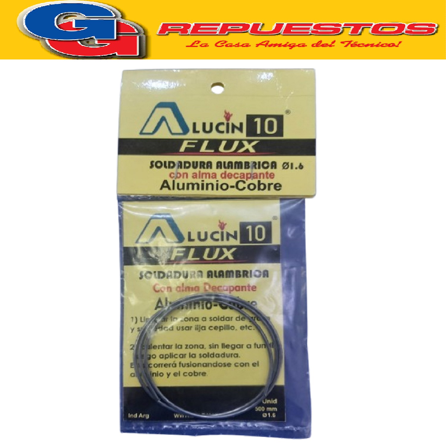ALUCIN 10 SOLDADURA CON ALMA DECAPANTE ALUMINIO-COBRE Ø1.6MM ROLLITO 500MM (50CM) VARILLA ALUMINIO