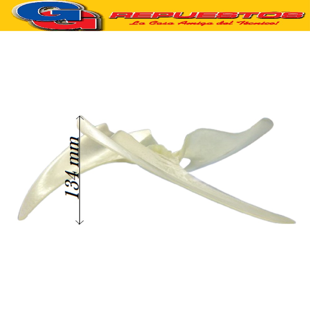 HELICE PALA CONDENSADOR AIRE SPLIT 384X134 EJE DE 8 MM CON   CHAVETA SENTIDO DE GIRO ANTIHORARIO