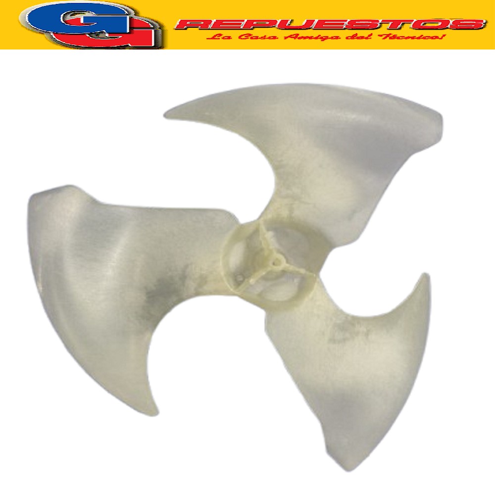 HELICE PALA CONDENSADOR AIRE SPLIT 384X134 EJE DE 8 MM CON   CHAVETA SENTIDO DE GIRO ANTIHORARIO