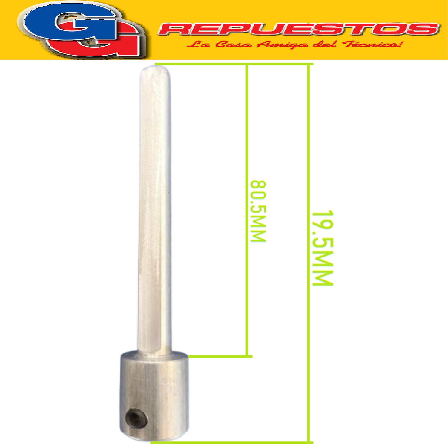 PROLONGADOR TURBINA 100MM (INCLUYE PRISIONERO) 8MM DIAMETRO  INTERIOR BUJE, 16mm DIAMETRO EXTERIOR BUJE, LARGO TOTAL 100mm. EJE 8mm MEDIA CAÑA. PROLONGADOR DE A BUJE TURBINA PARA FORZADOR SPLIT RAPTOR TOOLS