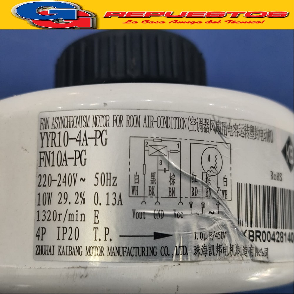 MOTOR FORZADOR EVAPORADOR AIRE ACONDICIONADO SPLIT FN10A-PG  220V 10W 0.13A 1320RPM 4P IP20 SENTIDO DE GIRO ANTIHORARION YYR10-4A-PG