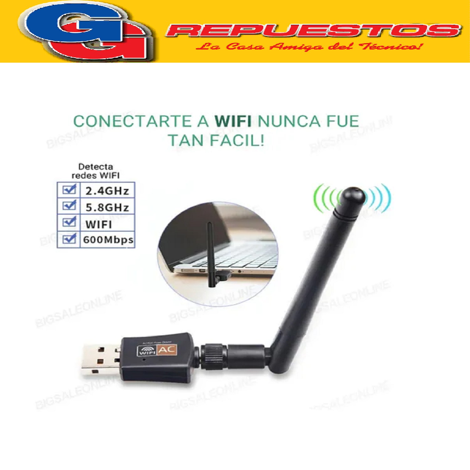ADAPTADOR ANTENA WIFI USB PARA COMPUTADORAS O NOTEBOOK