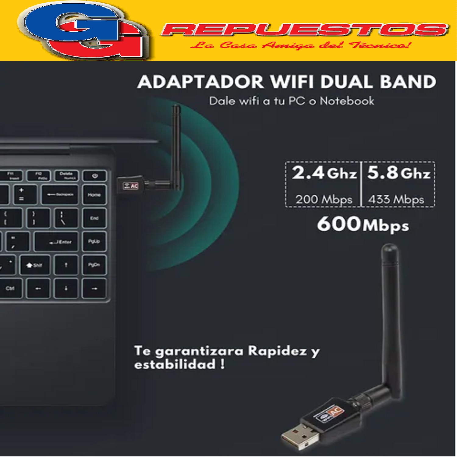 ADAPTADOR ANTENA WIFI USB PARA COMPUTADORAS O NOTEBOOK