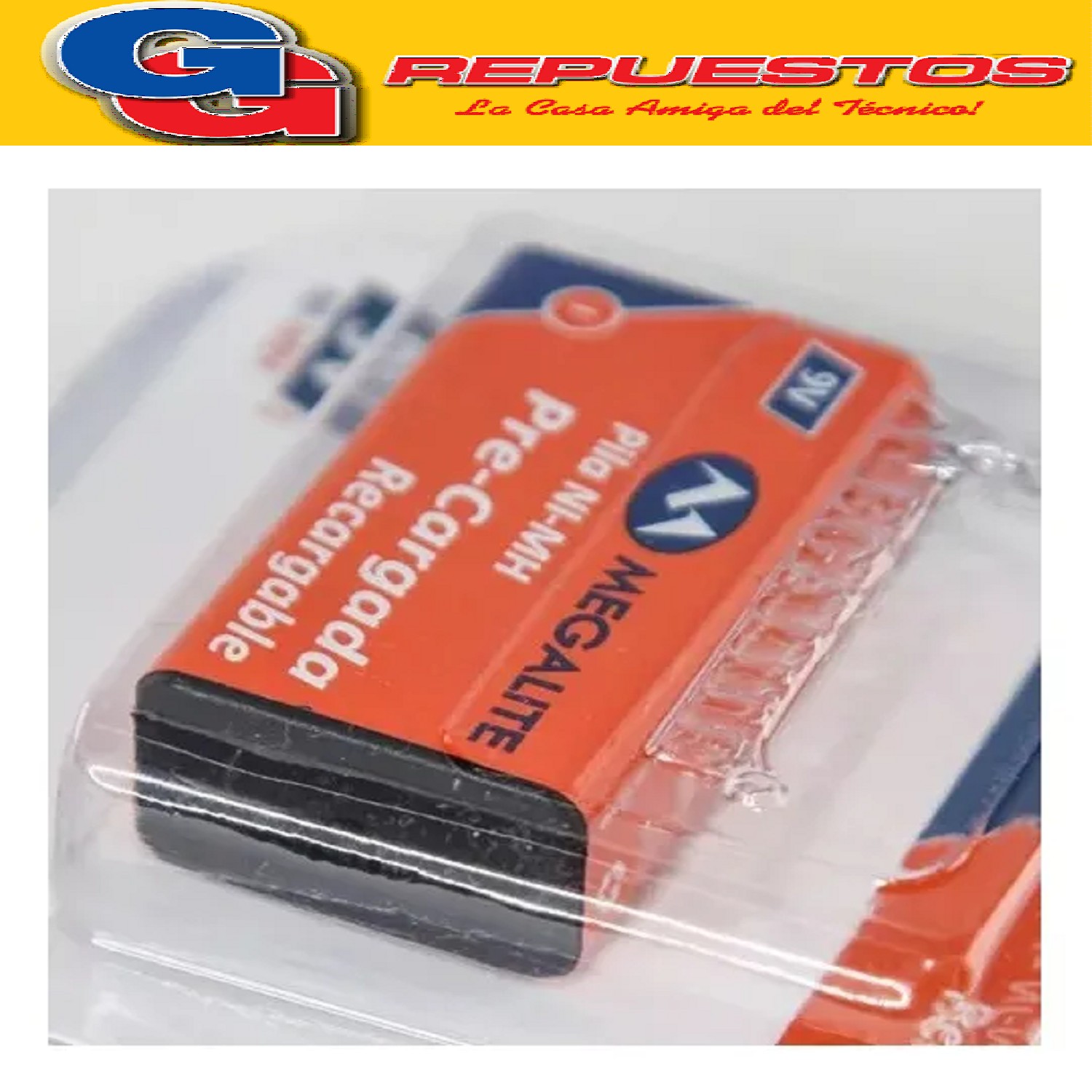 BATERIA 9V PRE-CARGADA RECARGABLE NI-MH (250mAh) MEGALITE