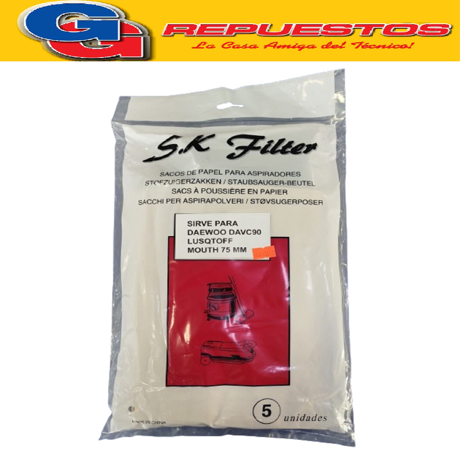 BOLSA ASPIRADORA KARCHER 15 LITROS ( BOCA 7.5 CM) PACK X 5   - LUSQTOFF DAEWOO