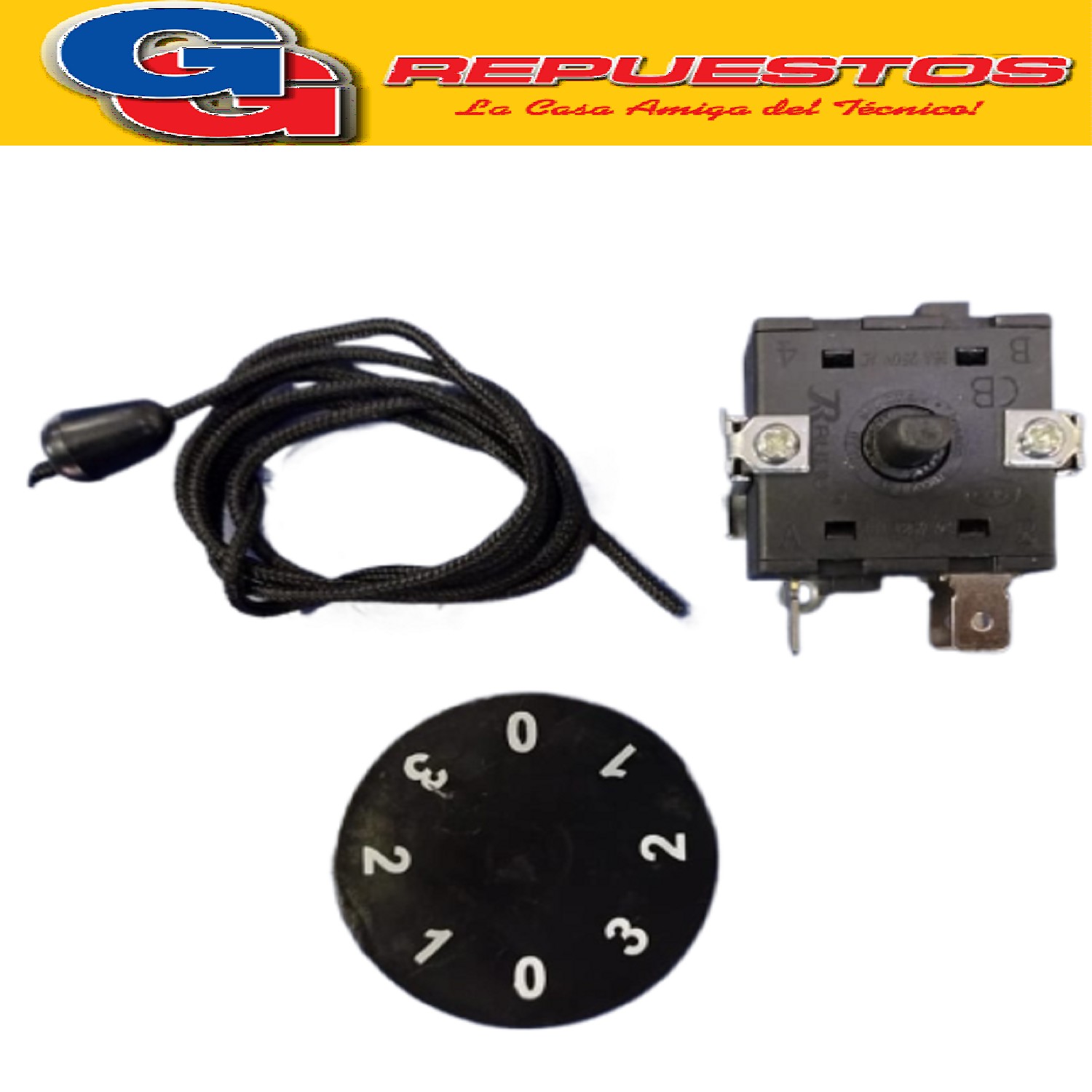 CONJUNTO LLAVE SWITCH PARA ESTUFA DE PIE LILIANA COMPATIBLE  CON EL MODELO CIPIE2000 / CHPIE2000 / CHTEC2000 3 CONTACTOS GIRA SENTIDO ANTIHORARIO SIN FIN 250V 16A 125V 16A EJE MEDIA CAÑA 6MM