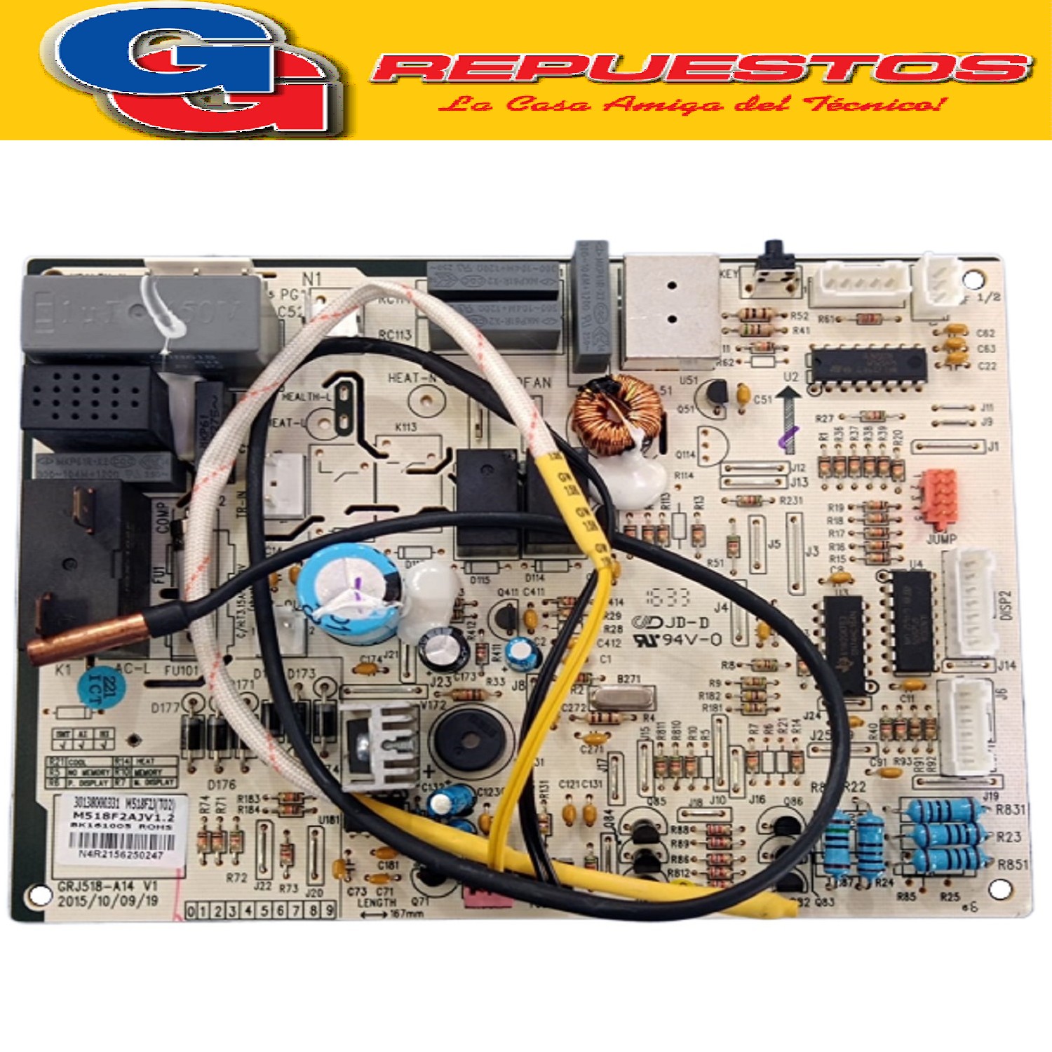 PLAQUETA AIRE ACONDICIONADO SPLIT SANYO M518F2J(TO2)  ORIGI  NAL MAIN BOARD CON SENSORES M518F2J(TO) SANYO, PHILCO, ATMA, MIDEA, RANSER, PANANSONIC, SIAM M518F2AJV1.2 BK161005 Cod Origen: 8-30138000331