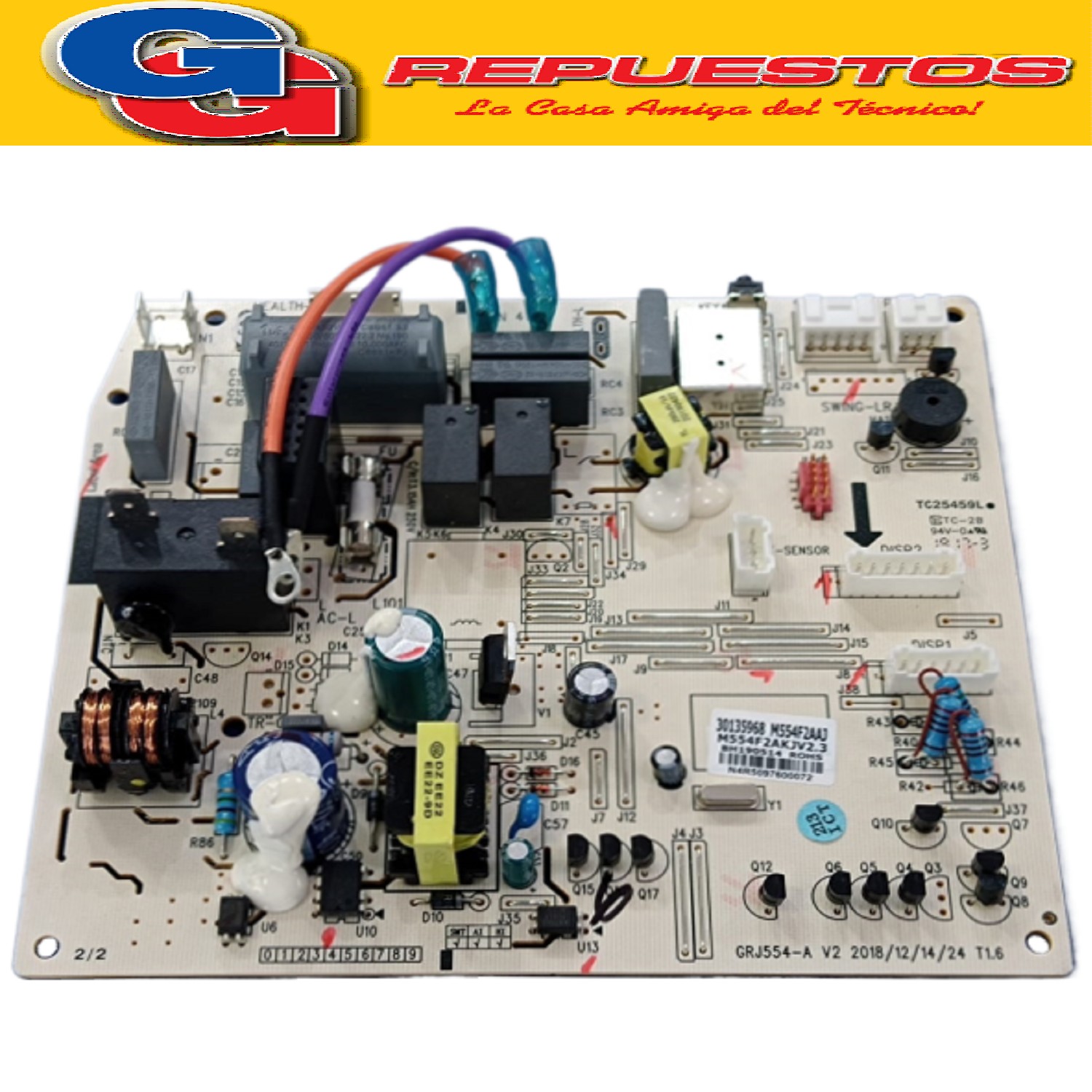 PLAQUETA AIRE ACONDICIONADO SPLIT SANYO M554F2AAJ 30135968   ORIGINAL MAIN BOARD CON SENSORES M554F2AAJ M554F2AKJV2.3 BH190514 SANYO, PHILCO, ATMA, SIAM, MIDEA, PANASONIC, RANSER Cod Origen: 8-30135968