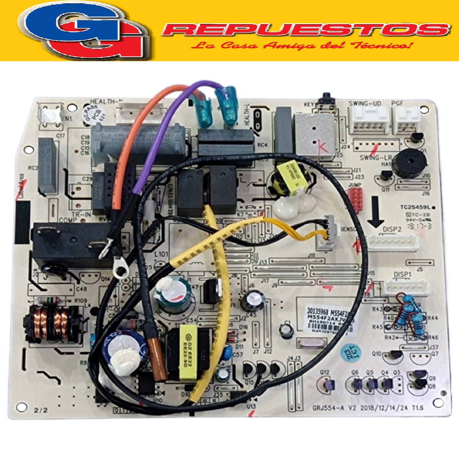 PLAQUETA AIRE ACONDICIONADO SPLIT SANYO M554F2AAJ 30135968   ORIGINAL MAIN BOARD CON SENSORES M554F2AAJ M554F2AKJV2.3 BH190514 SANYO, PHILCO, ATMA, SIAM, MIDEA, PANASONIC, RANSER Cod Origen: 8-30135968