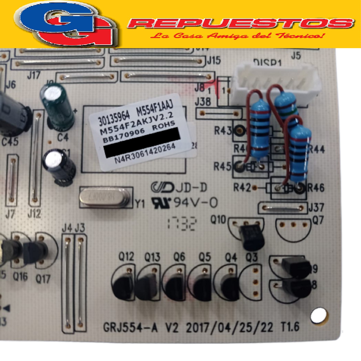 PLAQUETA AIRE ACONDICIONADO SPLIT SANYO M554F1AAJ 30135964   ORIGINAL MAIN BOARD CON SENSORES M554F1AAJ M554F2AKJV2.2 BB170906 SANYO, PHILCO, ATMA, MIDEA, RANSER, PANANSONIC, SIAM GRJ554-A V2 Cod Origen: 8-30135964