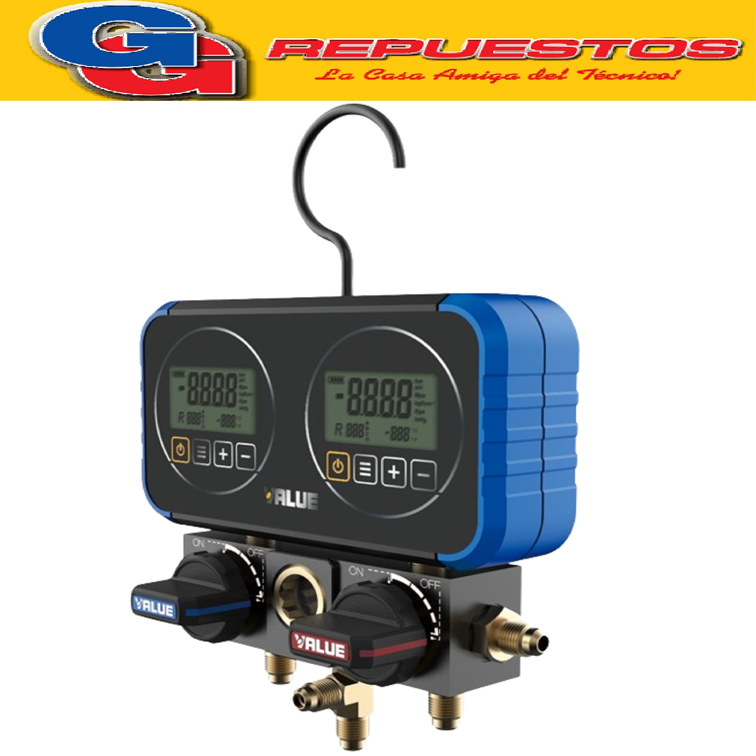 MANIFOLD DIGITAL VALUE VRM2-0101i CON MANGUERAS / PARA GASES R22 - R32 - R134a - R290 - R404a - R407A - R407c - R410A - R426A - R427A - R434A - R442A - R448A - R449A - R450 - R452A - R453A - R507 - R513A - R600 - R744 - R922B - R1234yf