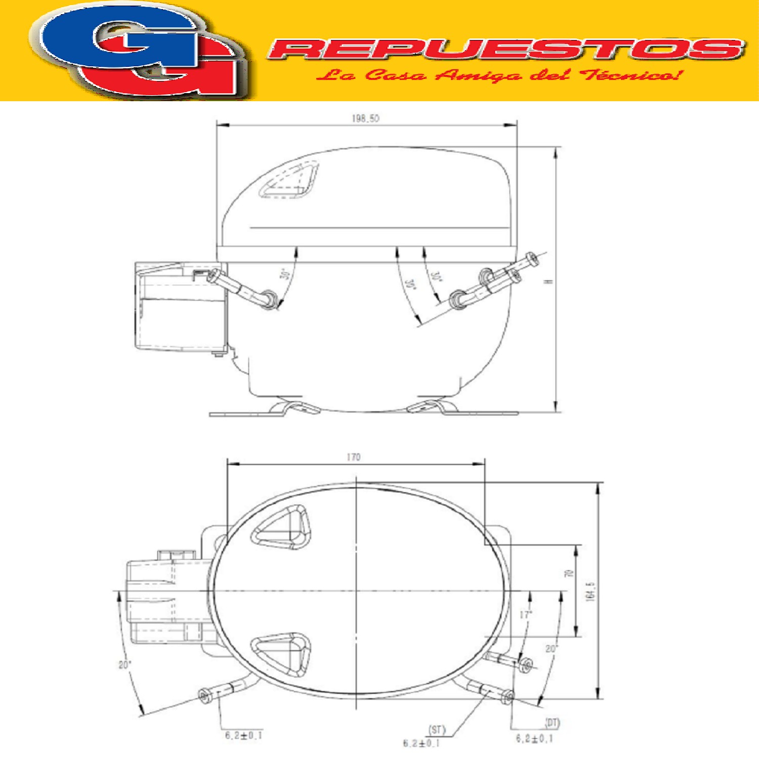 MOTOCOMPRESOR BLUESTAR 1/4+ MQ-ADW91 PARA R134 220W - 220V / 50hz 1.4A