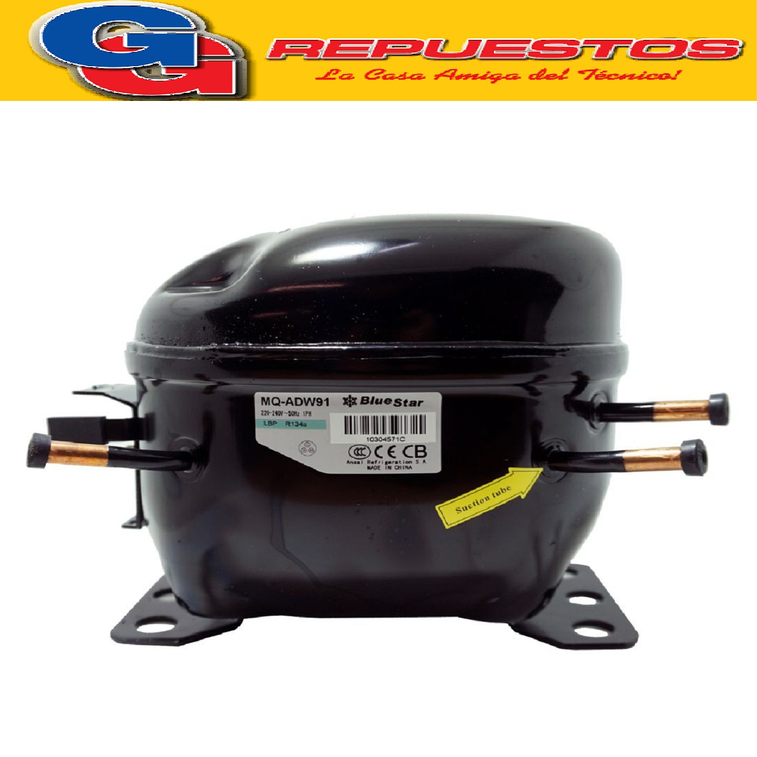 MOTOCOMPRESOR BLUESTAR 1/4+ MQ-ADW91 PARA R134 220W - 220V / 50hz 1.4A