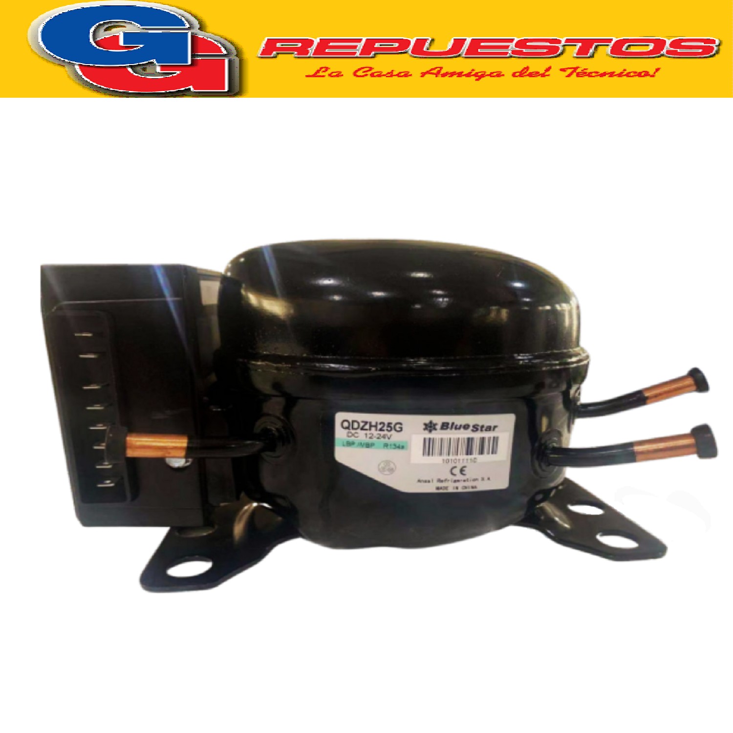 MOTOCOMPRESOR BLUESTAR 12/24V L-QDZH25G 43W PARA GAS R134A / / 2,5CM3 DESPLAZAMIENTO - 2000 RPM / PARA HELADERAS DE MOTORHOME, CARRIBARES Y CASAS RODANTES