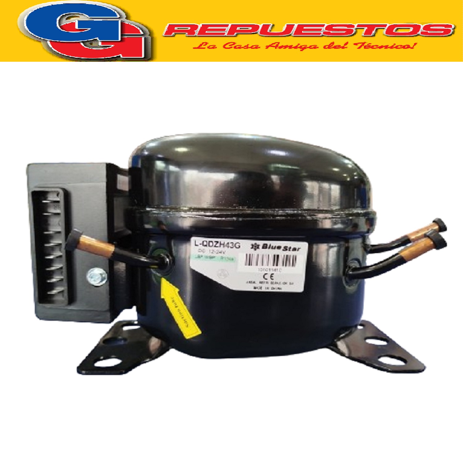 MOTOCOMPRESOR BLUESTAR 12/24V L-QDZH43G 80W PARA GAS R134A / 4,3CM3 DESPLAZAMIENTO - 2000 RPM / PARA HELADERAS DE MOTORHOME, CARRIBARES Y CASAS RODANTES