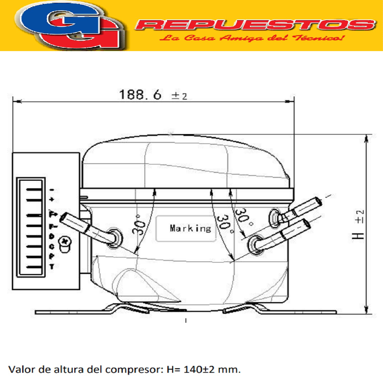 MOTOCOMPRESOR BLUESTAR 12/24V L-QDZH35G 60W PARA GAS R134A / 2,5CM3 DESPLAZAMIENTO - 2000 RPM / PARA HELADERAS DE MOTORHOME, CARRIBARES Y CASAS RODANTES
