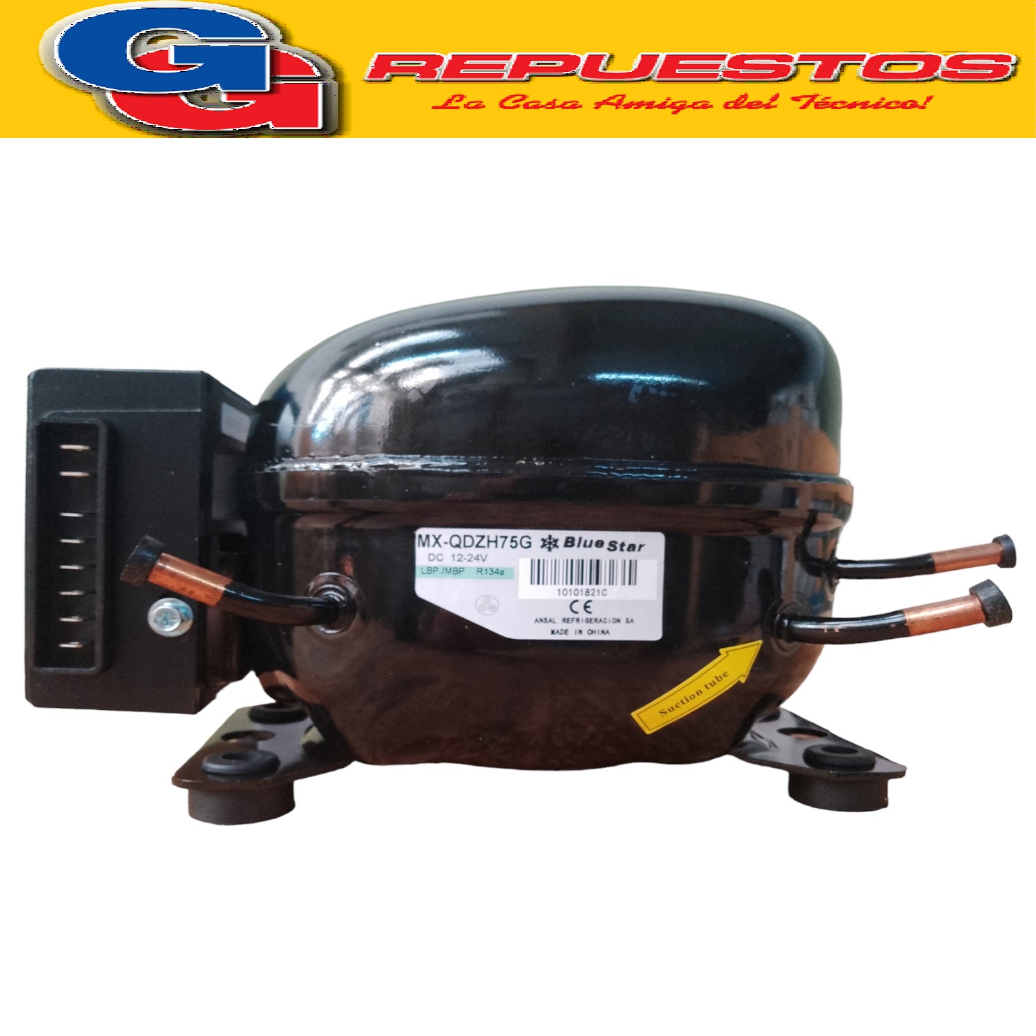 MOTOCOMPRESOR BLUESTAR 12/24V MX-QDZH75G 146W PARA GAS R134A / 7,5CM3 DESPLAZAMIENTO - 2000 RPM / PARA HELADERAS DE MOTORHOME, CARRIBARES Y CASAS RODANTES