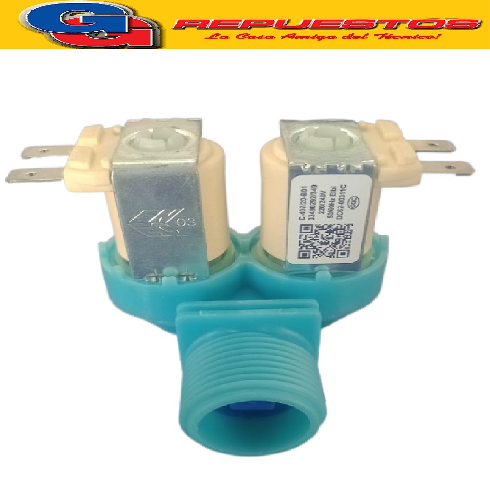 ELECTROVALVULA SAMSUNG 2 VIAS 180° LAVARROPAS Electrovalvula Lavarropas Samsung Carga Superior Wa80 Wa70  2 Vias 180° Original WA70F5SA
-WA80F5S4 (VALVULA DOBLE SALIDA HORIZONTAL
CELESTE ORIGINAL) Cod.Origen:
DC62-00311C (SAMSUNG)
Produttore: China (C-364/15-B01) 33490292
220/240V 50/60Hz
