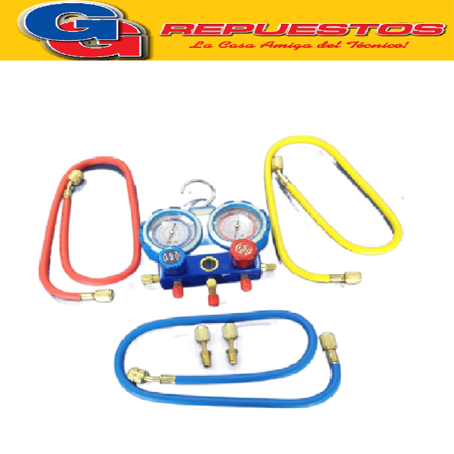 MANIFOLD ALUMINIO 800-4000 PSI MANIFOLD DE ALUMINIO PARA GAS R22 R12 R134A R410A CON JUEGO DE MANGUERA X3 DE 88CM CADA MANGUERA, CON 2 ADAPTADORES DE R22 A R410A GAUGE SET INCLUYE MALETIN