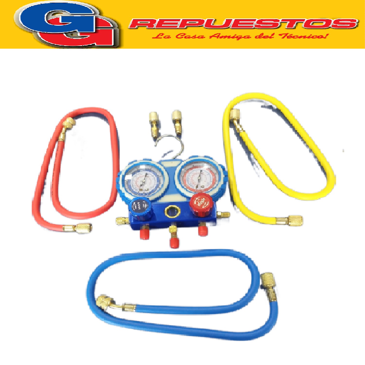 MANIFOLD ALUMINIO 800-4000 PSI MANIFOLD DE ALUMINIO PARA GAS R22 R12 R134A R410A CON JUEGO DE MANGUERA X3 DE 88CM CADA MANGUERA, CON 2 ADAPTADORES DE R22 A R410A GAUGE SET INCLUYE MALETIN