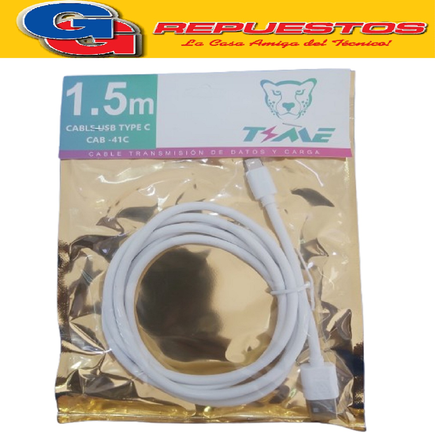 CABLE TIME TIPO C BOLSA DORADA 3.1A 1.5MT