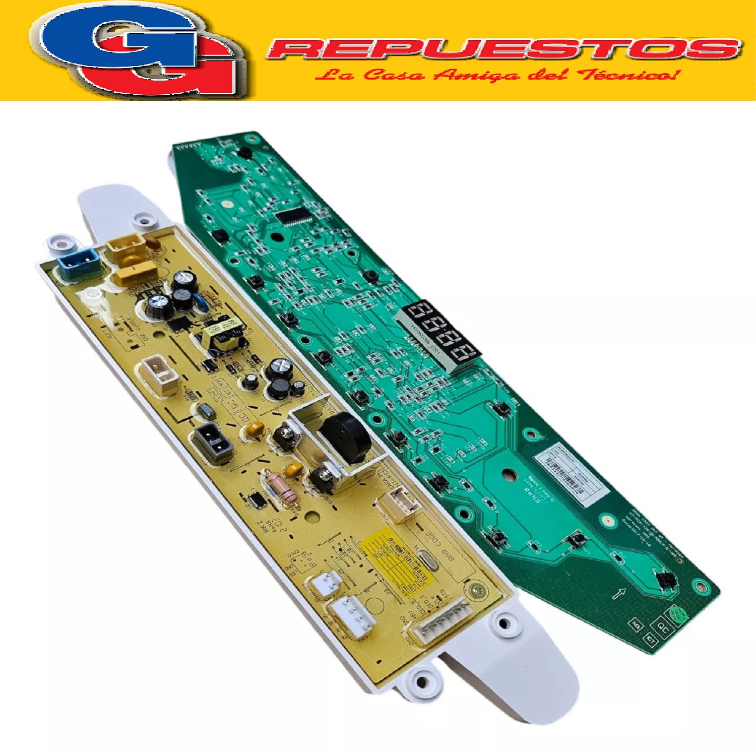 PLAQUETA PRINCIPAL LAVARROPAS ELECTROLUX ELAC209W  ELAC210S  (KIT POTENCIA-INTERFACE
ORIGINAL) Cod.Origen:
2220476 (ELECTROLUX-GAFA) PLACA ELEC POTENCIA ALEJ BOTON
2220588 (ELECTROLUX-GAFA) PLACA ELECT CONTROL ALEJ BOTON/ Reemplazo
2220477 (ELECTROLUX-GAFA) PLACA ELECT CONTROL ALEJ BOTON