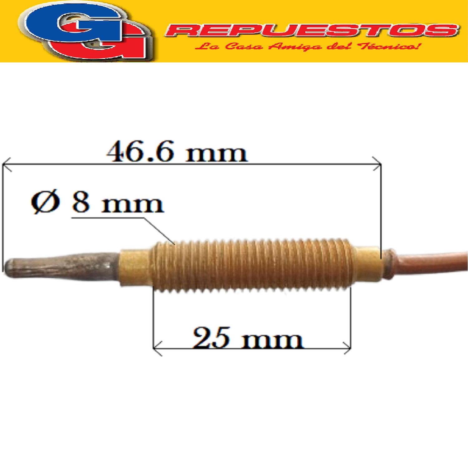 TERMOCUPLA ORBIS MODELO NUEVO 1100 PUNTA ROSCADA 8X1 LEGITIM LEGITIMO LARGO TOTAL 110 CM