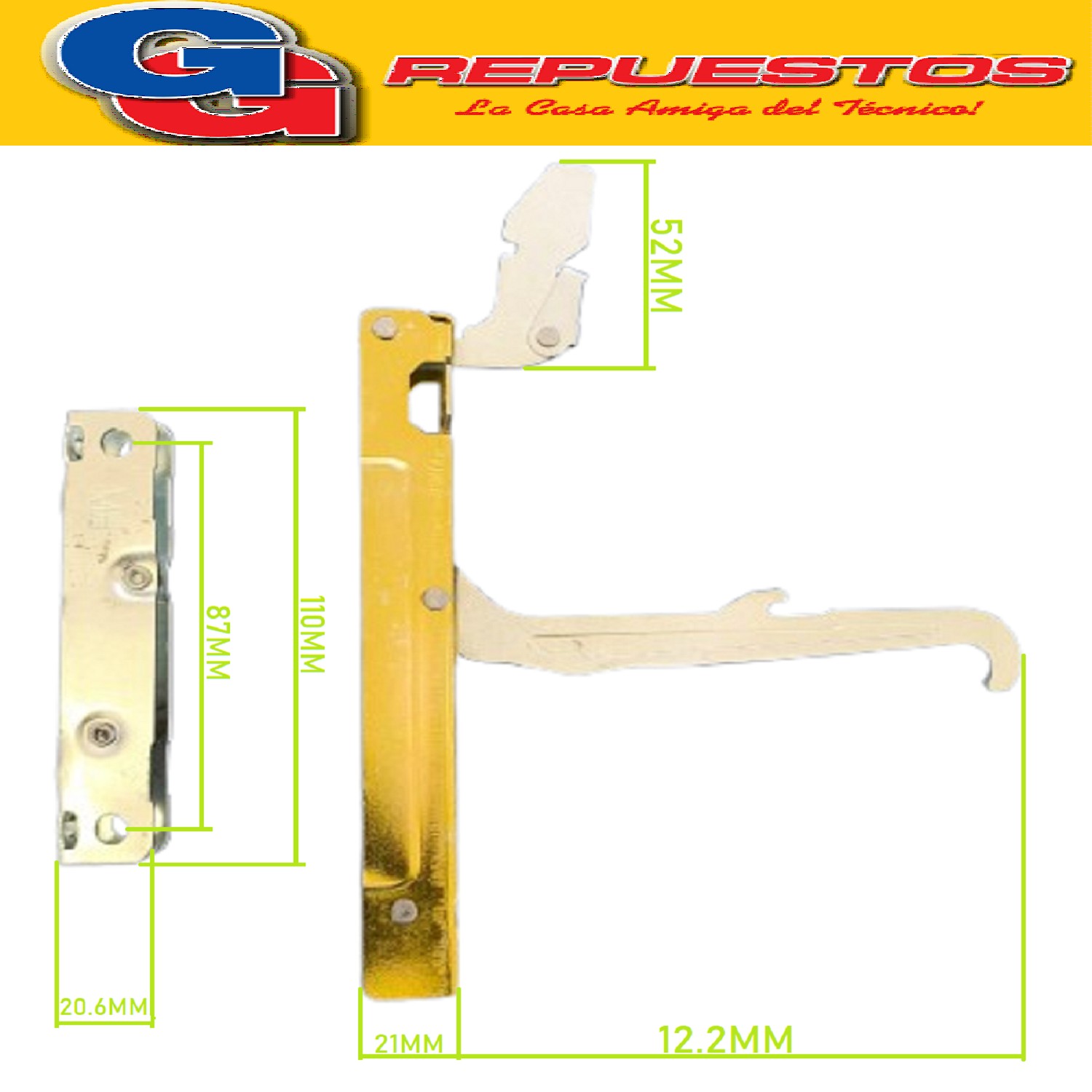MANIJA BLANCA PARA FRIGOBAR O HELADERA UNIVERSAL (KIT FIJACI ON LATERAL 9.5 min a 17mm max
de agujero a agujero)
Length: 198 mm Holes wheelbase: 85/160 mm
TIRADOR UNIVERSAL FRIGO BLANCO.85-160mm