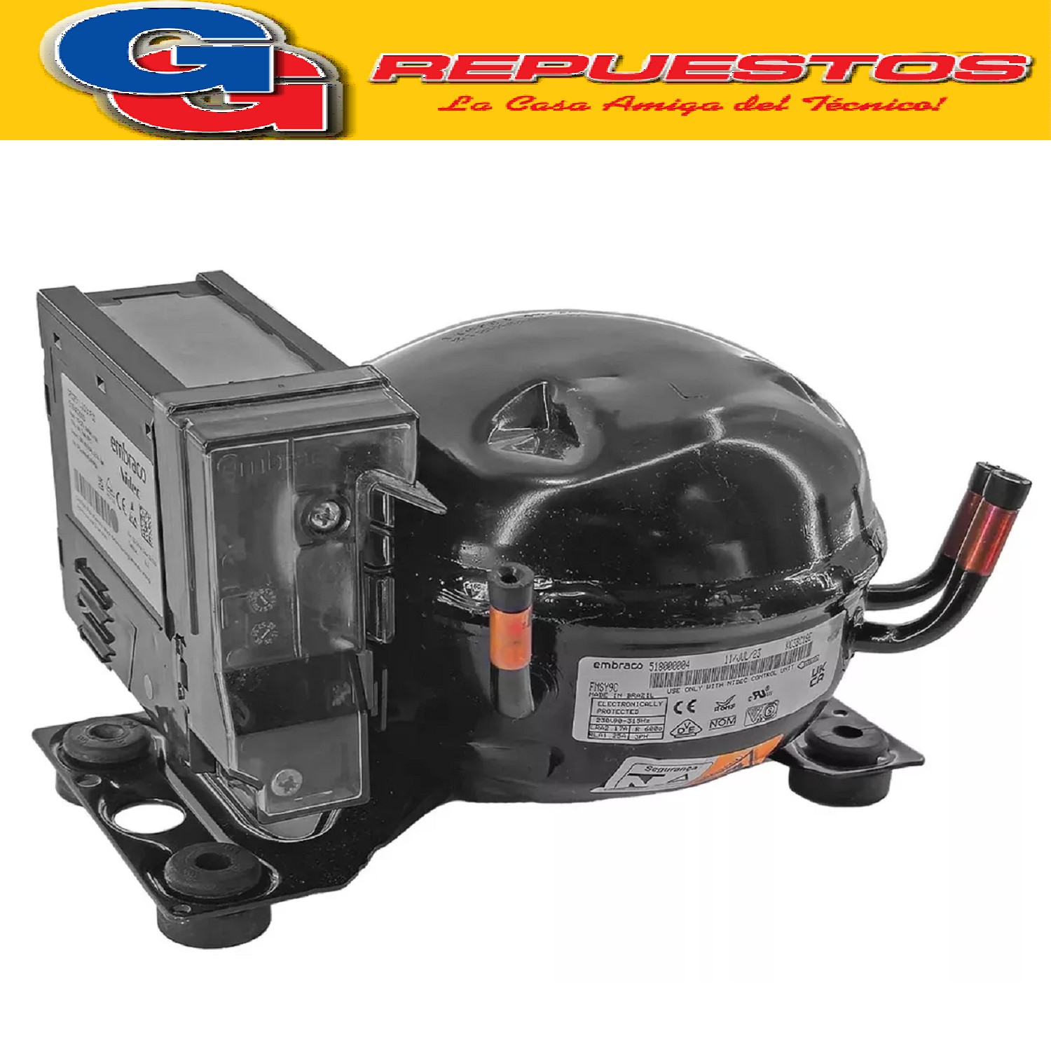 MOTOCOMPRESOR 1/5 HP EMBRACO FMSY9C 220/50-60 TH R600  INVER TER MOTOCOMPRESOR EMBRACO  (DROP - CON) PLAQUETA INVERTER PARA FREEZER ETERNITY FGHI100B-S FGHI200B-M FGHI300B-L