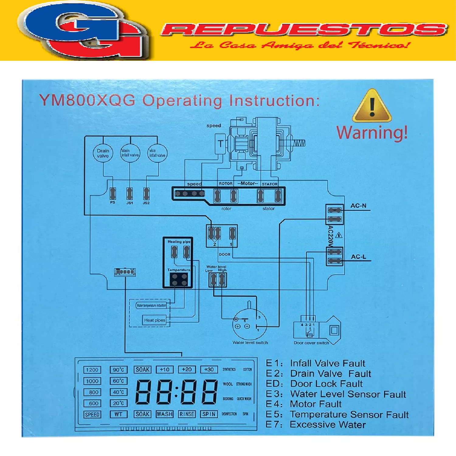 PLAQUETA UNIVERSAL YM800XQG PARA LAVARROPAS CARGA FRONTAL QU ALITY LINE QL-800X SOLO PARA MOTORES A CARBON CHG0312