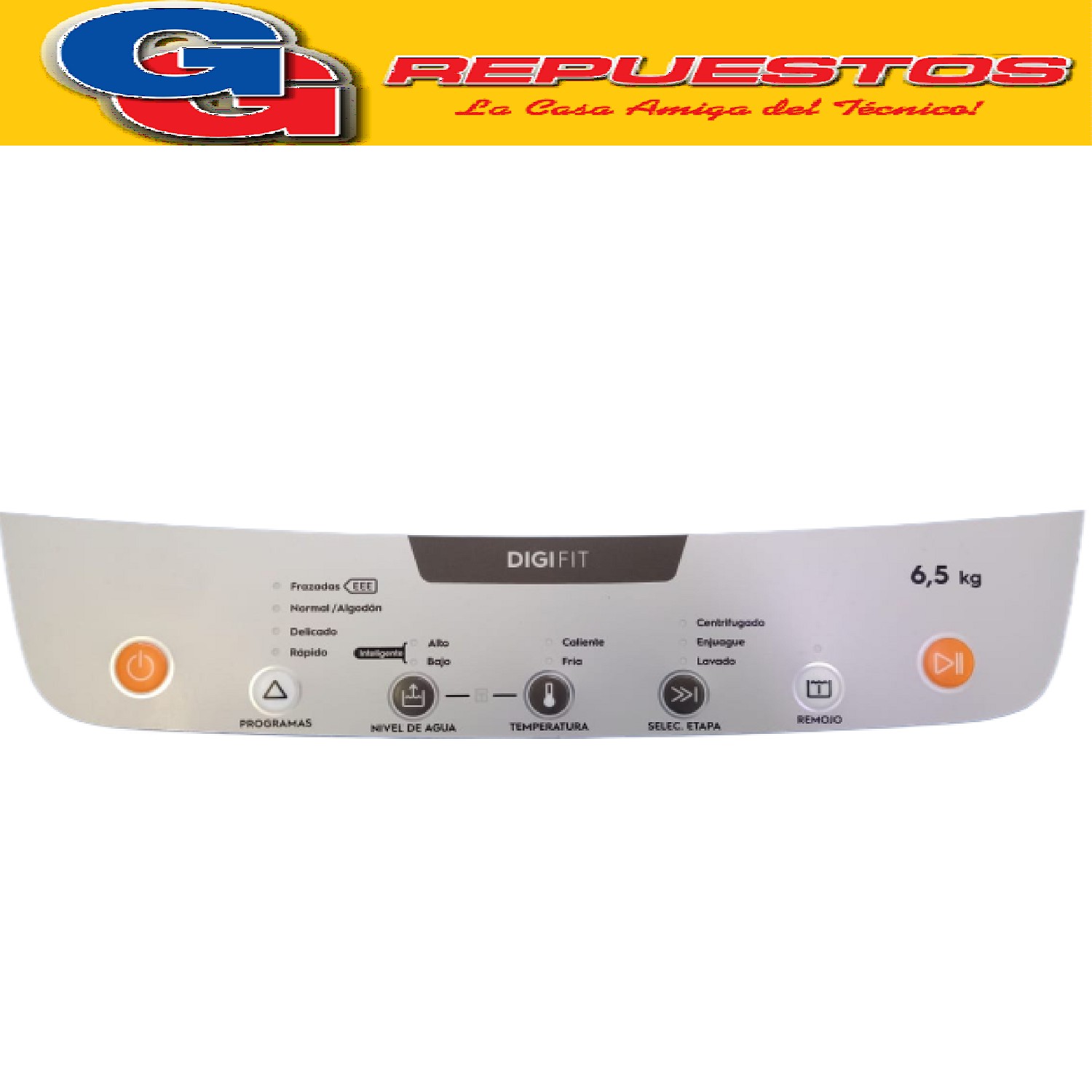 SERIGRAFIA PARA LAVARROPAS GAFA DIGIFIT 6.5KG CARGA SUPERIOR MENBRANA PARA PANEL GAFA SERIGRAFIA SIN DISPLAY NUEVA QUALITY LINE