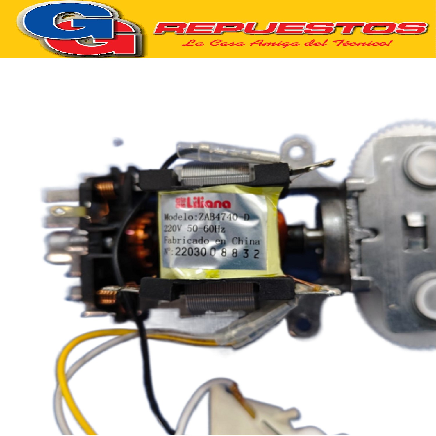 MOTOR BATIDORA OPTIMIZADA LILIANA PARA MODELO AB100 220V 50- 60Hz MODELO DE MOTOR: ZAB4740