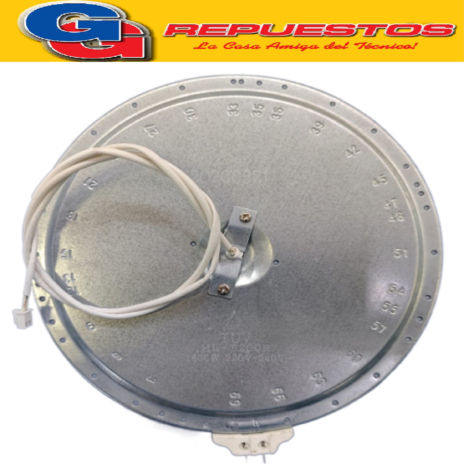RESISTENCIA VITRO 200 mm 1800W PARA HORNO ELECTRICO 45LTS LILIANA COMPATIBLE CON EL MODELO AO145V DIAMETRO TOTAL DEL PLATO 20CM Y 2.8CM DE ANCHO CON SENSOR INCLUIDO DE 15OHMS