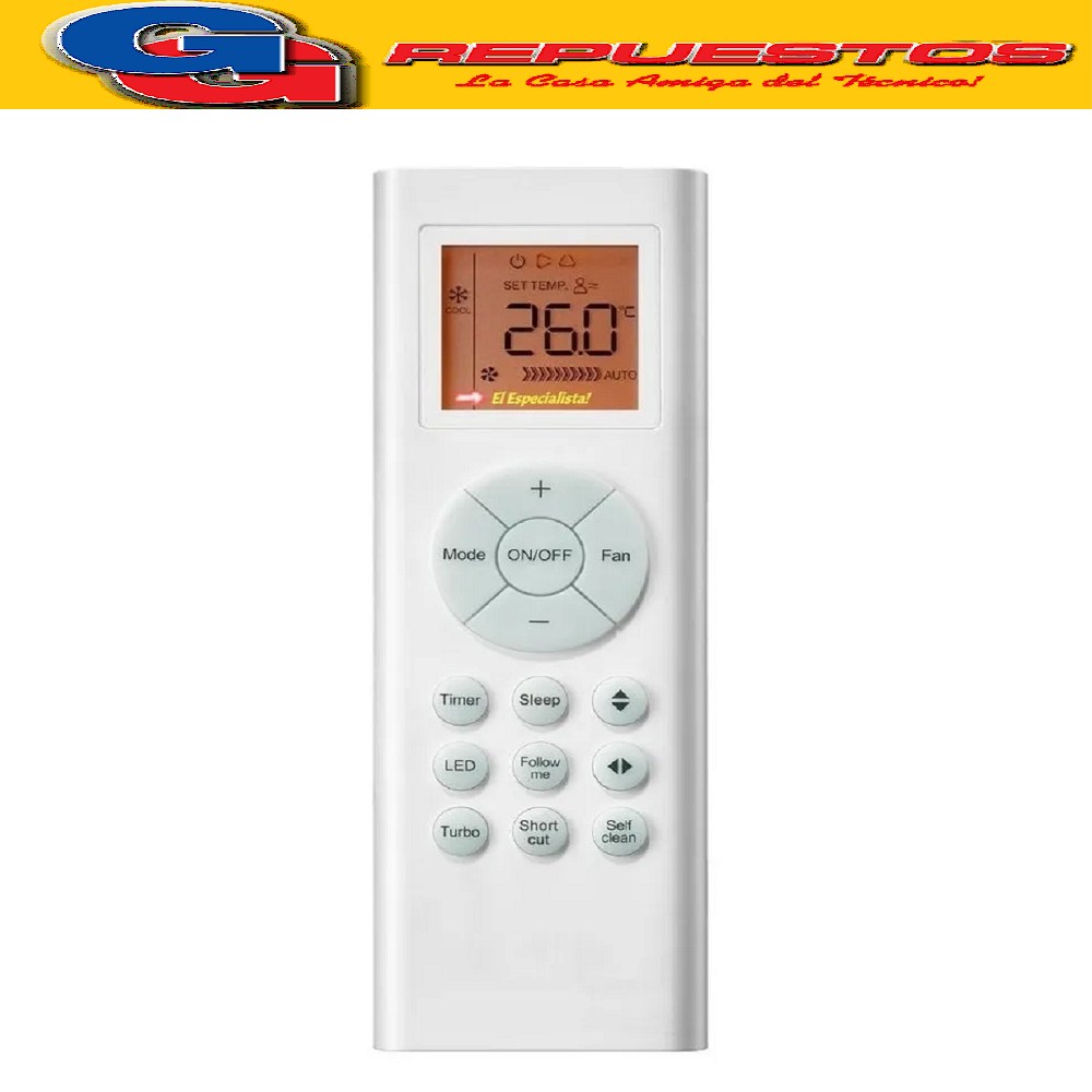 CONTRL REMOTO AIRE ACONDICIONADO SPLIT COMPATIBLE ALASKA BGH TOP HOUSE ZIMAL RG66A1/BGEF