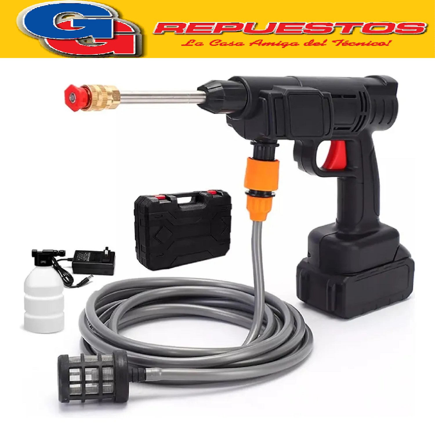 HIDROLAVADORA A BATERIA INALAMBRICA SIN CANILLA MARCA MB  MODELO MB-HI-210 21VCC 150W FLUJO DE AGUA 4LT/MIN PRESION MAXIMA 30 BAR MAXIMA PRESION DE ENTRADA 22 BAR PRESION NOMINAL 22 BAR