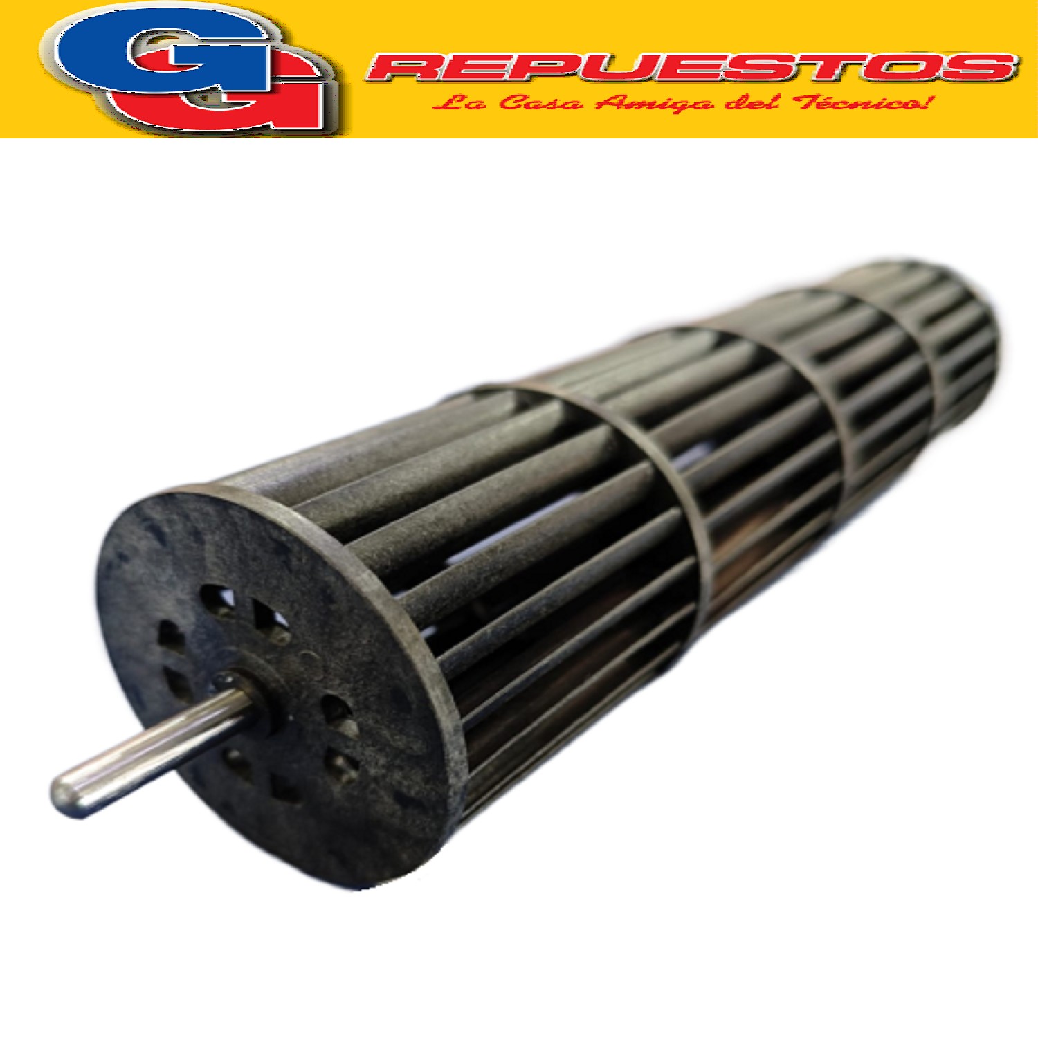 TURBINA 60X240 PARA TURBOFORZADOR TORRE CALEFACTOR PTC  ESTUFAS LILIANA COMPATIBLE CON LOS MODELOS TWR30 / TCV100 / TCV110D / TCV120 / TF160 240MM DE LARGO Y 60MM DE DIAMETRO BUJE EXTERNO 4MM DE DIAMETRO Y EJE 6MM DE DIAMETRO ZZCP4859