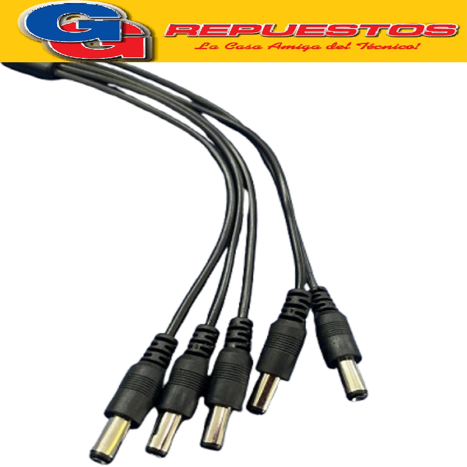 CABLE DC PARA ALIMENTAR CAMARAS DE SEGURIDAD CON 5 FICHA PLU G MACHO DE 2.1MM Y 1 CONECTOR JACK HEMBRA  DE 2.1MM CON 40CM DE LARGO