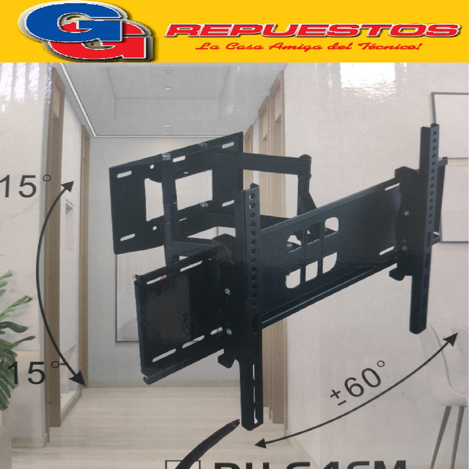 SOPORTE TV LCD LED SMART 64 FM DE 42-75 PULGADAS CON BRAZO M OVIL Y  REGULABLE A 60° EN HORIZONTAL Y 15° EN VERTICAL SOPORTANDO ENTRE 35KG Y 45KG