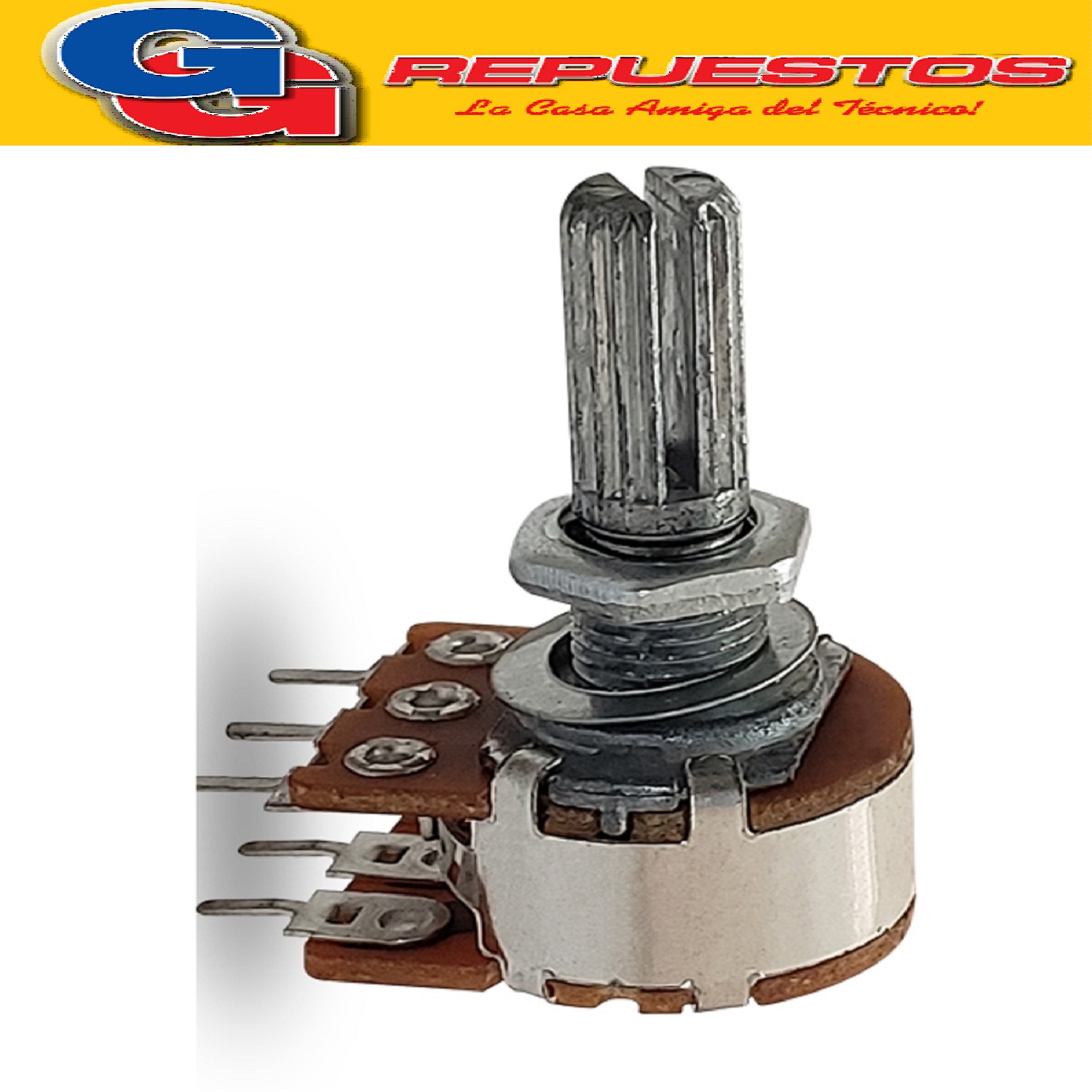 POTENCIÓMETRO ROTATIVO 16MM 90° ESTEREO LOGARÍTMICO EJE ESTR IADO 50K